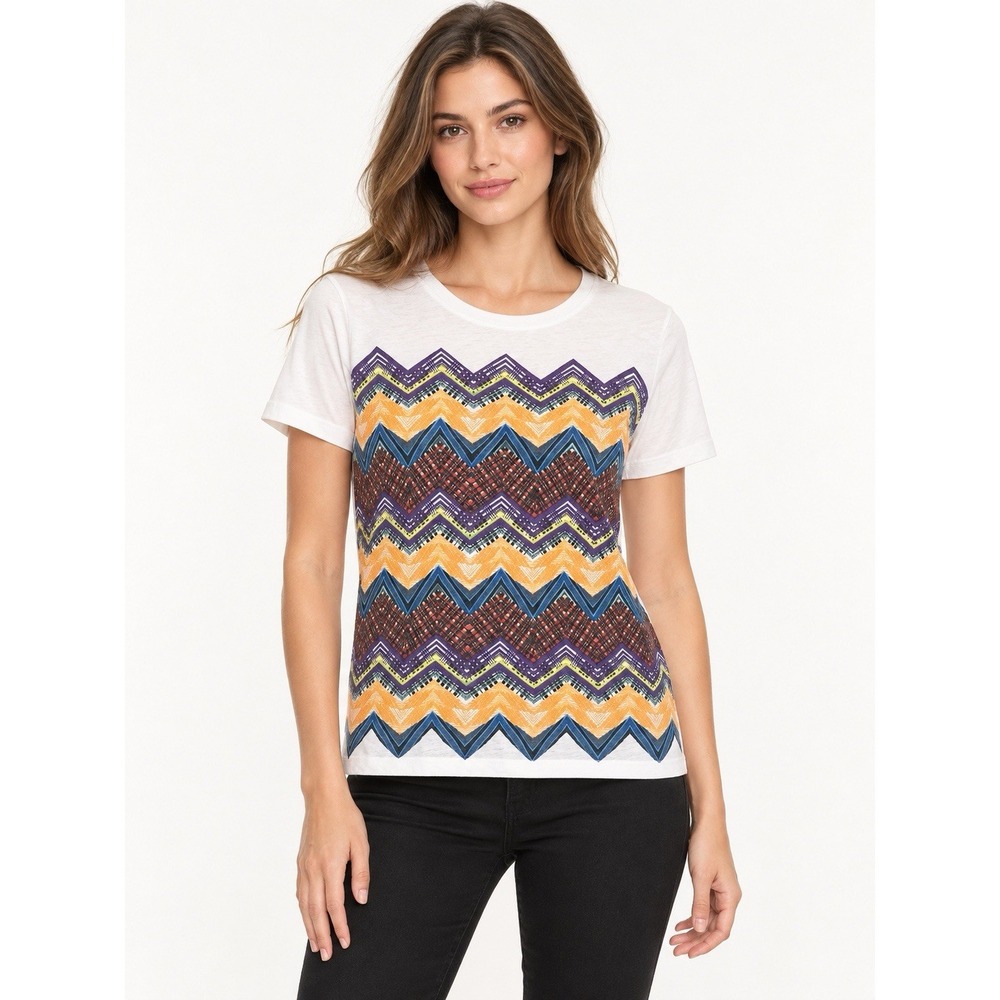 Missoni Women's S White Designer Chevron Zigzag Graphic T-Shirt Heart Key